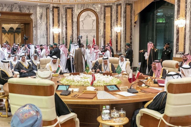 MECCA, SAUDI ARABIA - May 30, 2019: HH Sheikh Mohamed bin Zayed Al Nahyan, Crown Prince of Abu Dhabi and Deputy Supreme Commander of the UAE Armed Forces (), heads the UAE delegation to the Gulf Cooperation Council (GCC) emergency summit in Mecca.

( Rashed Al Mansoori / Ministry of Presidential Affairs )
---