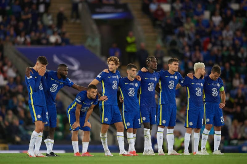 Chelsea's players during the penalty shoot-out.