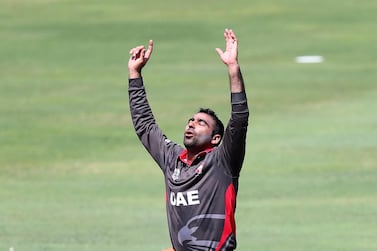 UAE's Sultan Ahmed during the T20 World cup qualifier warm up game between the UAE and Scotland last October. Chris Whiteoak / The National