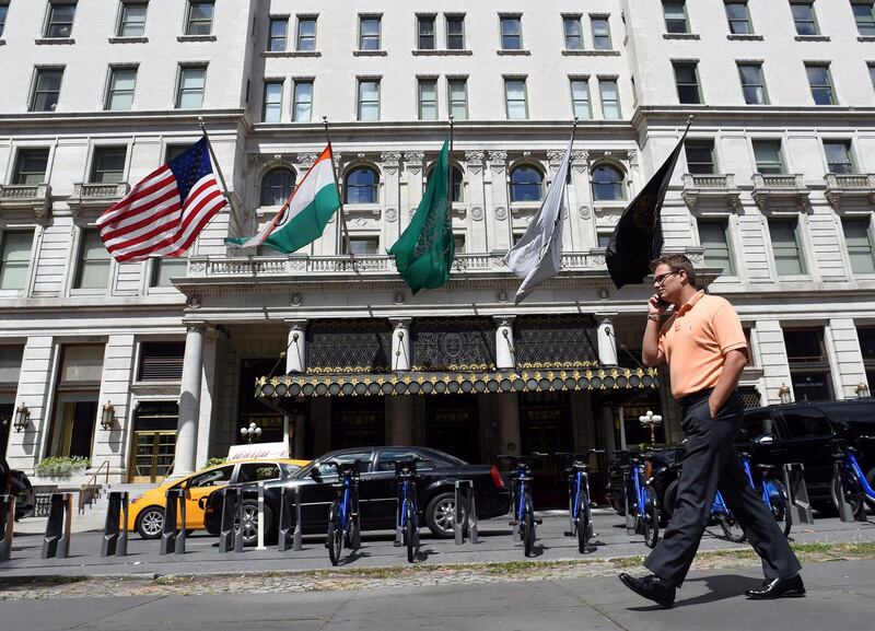 A view of the Plaza Hotel in Midtown Manhattan August 18, 2014 in New York. There have been rumors that the Sultan of Brunei  has offered to buy the Dream Hotel and The Plaza both located in New York. Brunei has been criticized by civil rights and gay rights advocacy groups in the US. AFP PHOTO/Don Emmert / AFP PHOTO / DON EMMERT