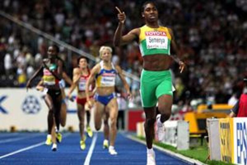 Caster Semenya winning the women's 800 metres at the World Championships.