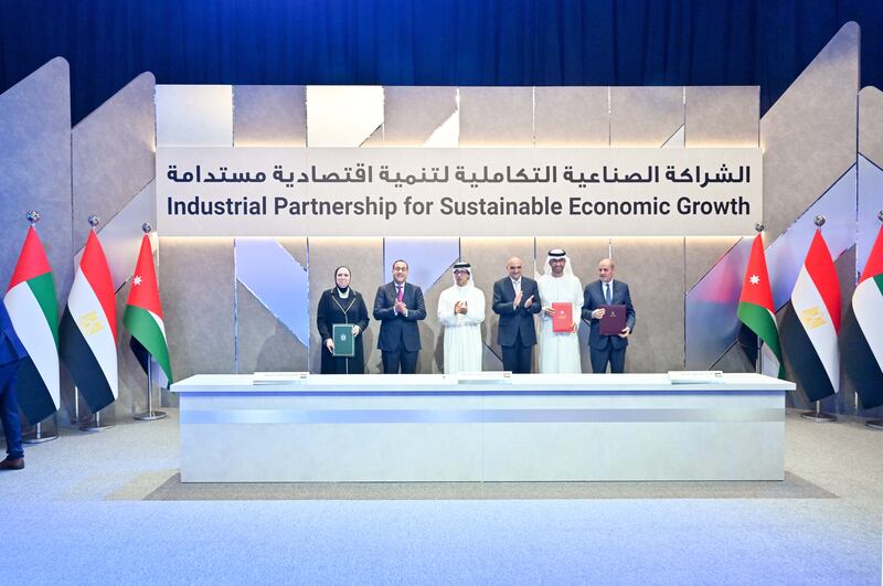 The UAE, Egypt and Jordan have entered into an industrial partnership to boost sustainable economic growth and explore opportunities for joint investments in priority sectors. Photo: Ministry of Presidential Affairs