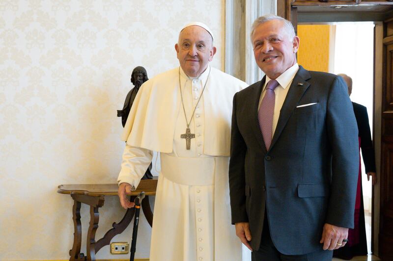 Pope Francis with King Abdullah II of Jordan, in Vatican City on Thursday. EPA