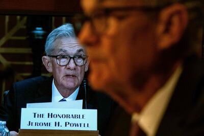 Federal Reserve Bank Chairman Jerome Powell testifies before the Senate in Washington. Getty Images / AFP 