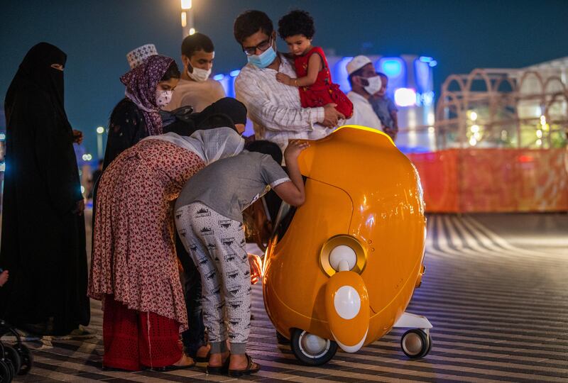 Opti is the robot mascot for the Opportunity District. Photo: Stuart Wilson/Expo 2020 Dubai