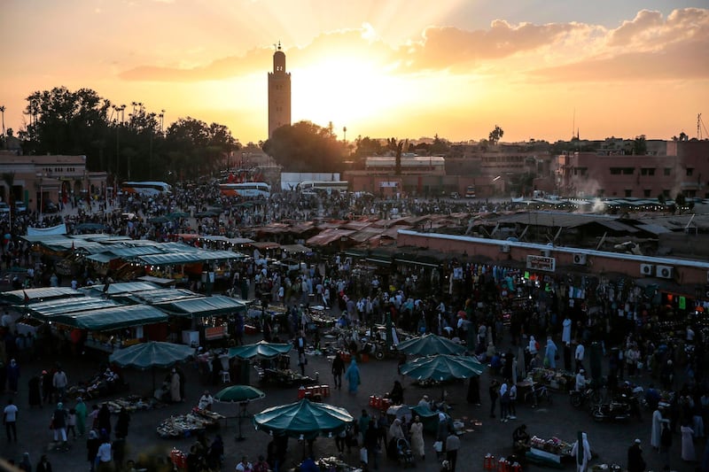 FILE - In this Saturday, Nov. 5, 2016 file photo, people gather in the landmark Jemaa el-Fnaa square, in Marrakesh, Morocco. A FIFA task force arrived in Morocco on Monday, April 16, 2018 to inspect a World Cup bid that obscures one potential impediment to hosting the 2026 soccer showpiece: homosexuality is a criminal offense in the north African country. An Associated Press review of 483 pages of documents submitted to FIFA found Morocco failed to declare its anti-LGBT law as a risk factor and provide a remedy, appearing to flout stringent new bidding requirements.(AP Photo/Mosa'ab Elshamy, file)