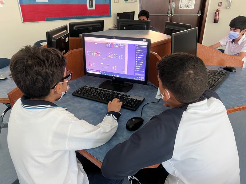 Pupils in the UAE use a computer as they participate in the programme. Photo: Games for Change
