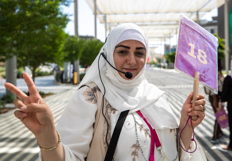 Tour guide Shabnam Sharipova at the world's fair. Victor Besa/The National.