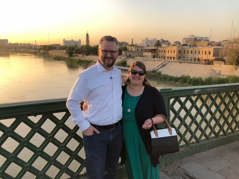 Stephen Troell on the Martyr's Bridge in Baghdad. English teacher Troell was killed in 2022 by suspected militia gunmen in Baghdad. His wife, Jocelyn  also worked at the school where they taught Iraqi students. Photo: @stephentroell / X