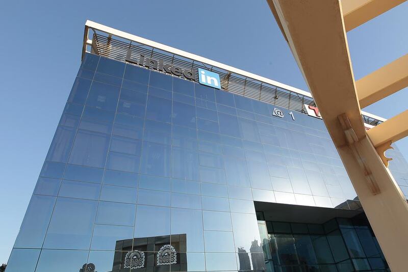 Above, Linkedin's office at Dubai Internet City. Jeffrey E Biteng / The National