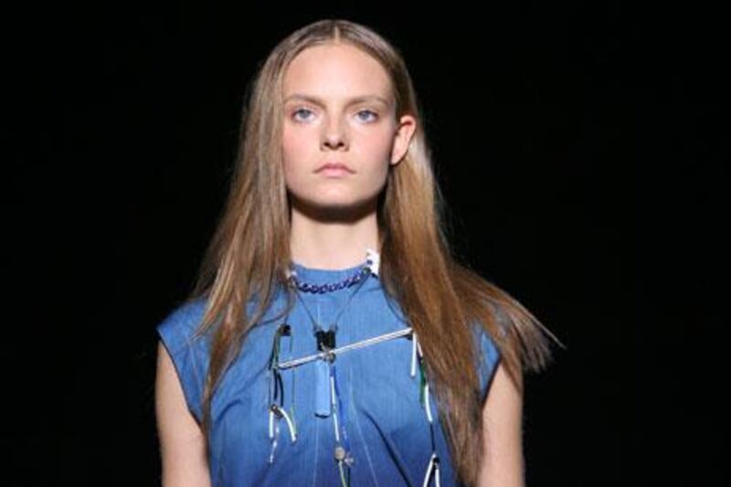 A model wearing Edun spring/summer 2012 at New York Fashion Week.