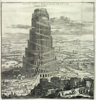 An image from the book Turris Babel (Tower of Babel, 1679), written by German Jesuit scholar and polymath Athanasius Kircher, with illustrations engraved by C. Decker, a German craftsman. The book is a historical study of the biblical story of the Tower of Babel. Kircher’s main interest was understanding the history of language.  

Image credit: Bodleian Libraries, University of Oxford
