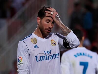 Soccer Football - Liga Santander - Girona vs Real Madrid - Estadi Montilivi, Girona, Spain - October 29, 2017   Real Madrid’s Sergio Ramos looks dejected               REUTERS/Juan Medina