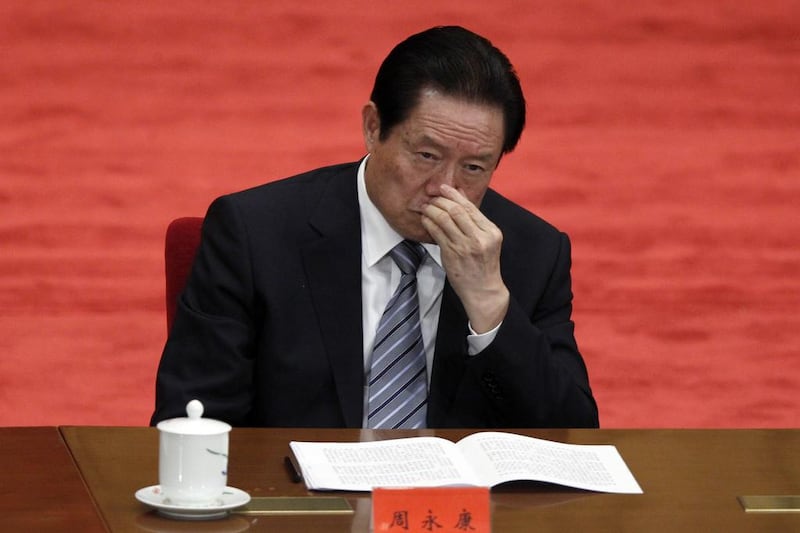 Zhou Yongkang attends a conference to celebrate the 90th anniversary of the founding of Chinese Communist Youth League at the Great Hall of the People in Beijing on May 4, 2012. Alexander F Yuan / AP Photo