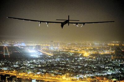 Solar Impulse 2, the solar powered plane, piloted by Swiss pioneer Bertrand Piccard, is seen before landing in Abu Dhabi to finish the first around the world flight without the use of fuel, United Arab Emirates July 26, 2016. Jean Revillard, Bertrand Piccard/SI2/Handout via Reuters ATTENTION EDITORS - THIS IMAGE WAS PROVIDED BY A THIRD PARTY. FOR EDITORIAL USE ONLY. - D1BETRTISTAA