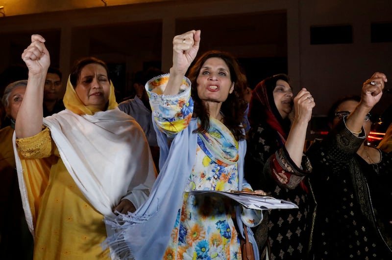 Women supporters of Mr Khan's Pakistan Tehreek-e-Insaf party turned out in large numbers at the rally. Reuters