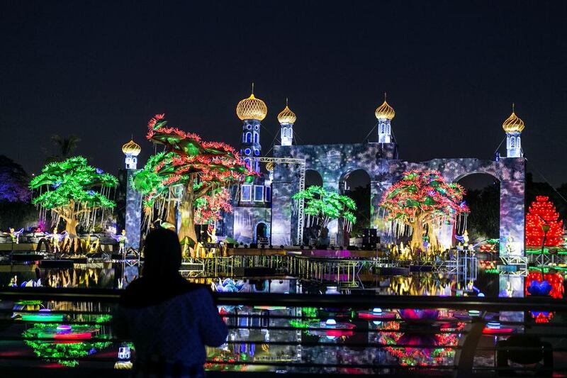 Each attraction – from the feeding flamingos to the panda paradise, sparkling garden and water fairies – is illuminated by low-wattage bulbs to create a magical scene in the heart of the city. Reem Mohammed / The National