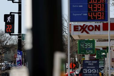WASHINGTON, DC - APRIL 11: Gasoline prices hover around $4. 00 a gallon for the least expensive grade at several gas stations in the nation's capital on April 11, 2022 in Washington, DC.  The high fuel prices are a combination of the lingering effects of the coronavirus pandemic, supply chain breakdowns, high inflation and the ongoing invasion of Ukraine by Russia.    Chip Somodevilla / Getty Images / AFP
