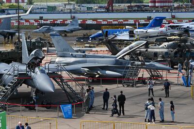 Military and commercial aircraft on display at the Singapore Airshow on Tuesday. AFP