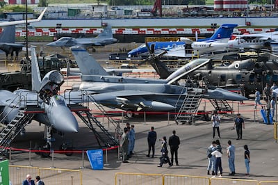 Military and commercial aircraft on display at the Singapore Airshow on Tuesday. AFP