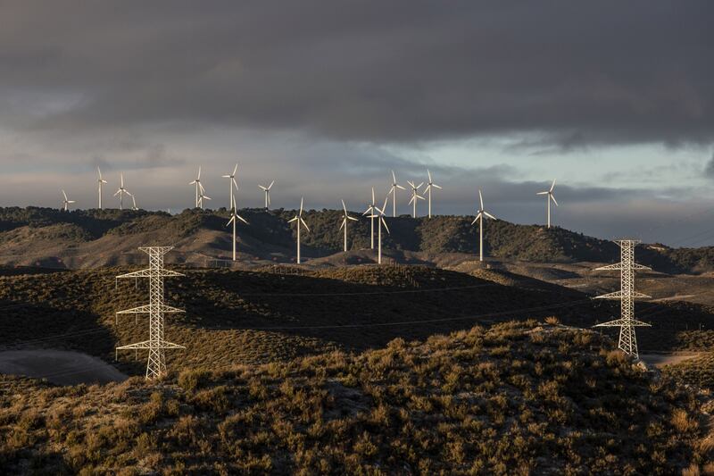 Wind turbines in Spain. Europe has the highest volume of capacity at 190 gigawatts. Bloomberg