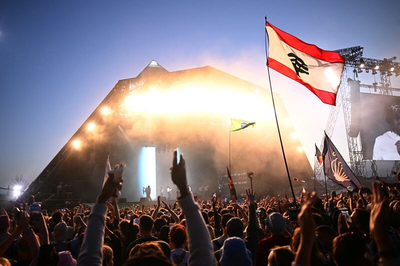 Kendrick Lamar performs on the Pyramid Stage at this year's Glastonbury Festival. Reuters