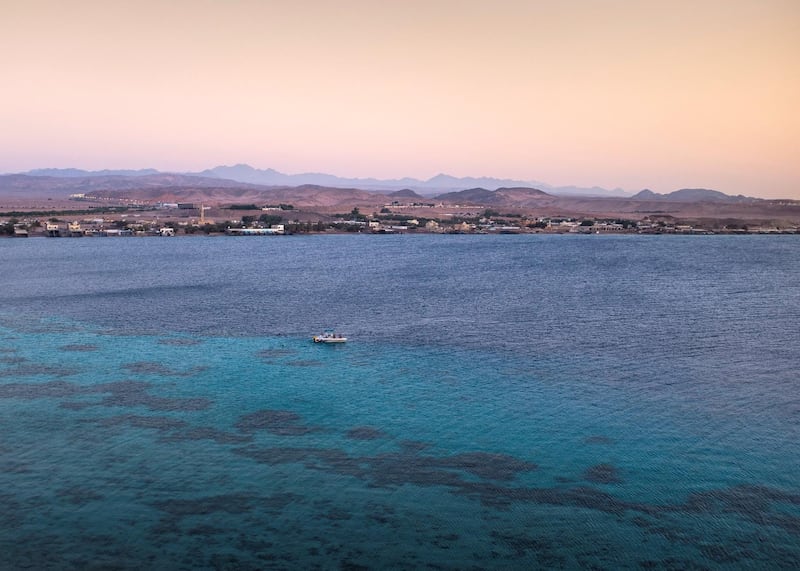 TABUK, KINGDOM OF SAUDI ARABIA. 30 SEPTEMBER 2019. 
A group of journalists snorkel in Haql. Haql is home to many chalets, coral reefs, and marine habitats that are found along the city’s beaches. 
(Photo: Reem Mohammed/The National)

Reporter:
Section: