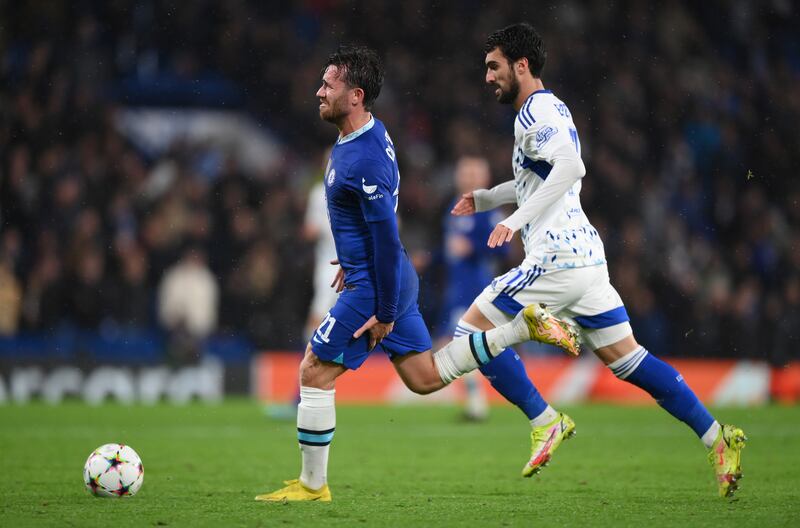 Chelsea left-back Ben Chilwell pulls up with a hamstring injury late in the game. Getty