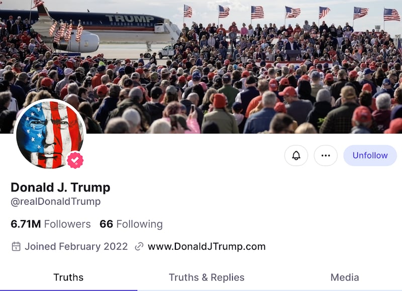 Donald Trump has 6.71 million followers on Truth Social as of March 22