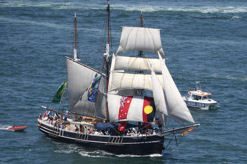 A Tall ship sails past the Sydney Opera House (not pictured) during Australia Day celebrations in Sydney. EPA