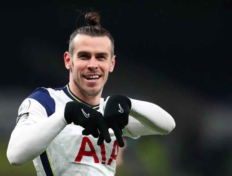 Tottenham Gareth Bale celebrates scoring their first goal. Reuters