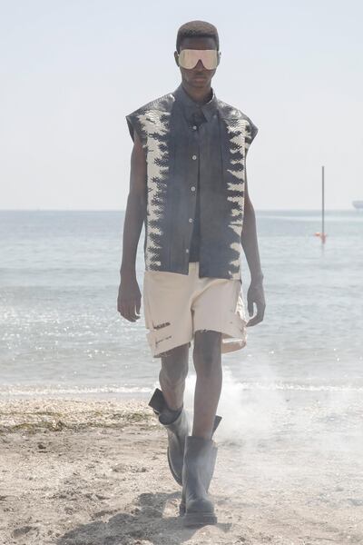Rick Owens brings the party, with boots containing mini smoke machines, for spring / summer 2022. Courtesy Rick Owens