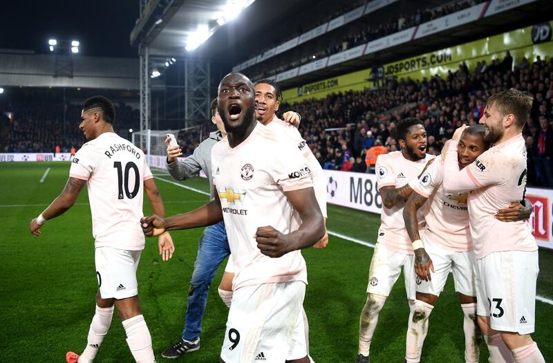 Romelu Lukaku, centre, was on target twice for Manchester United in their 3-1 win at Crystal Palace on Wednesday. Reuters