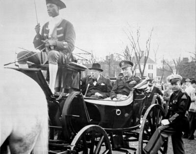 Winston Churchill and Dwight D Eisenhower, sitting in a horse carriage in Williamsburg, Virginia, in 1946, were both optimists. AP Photo