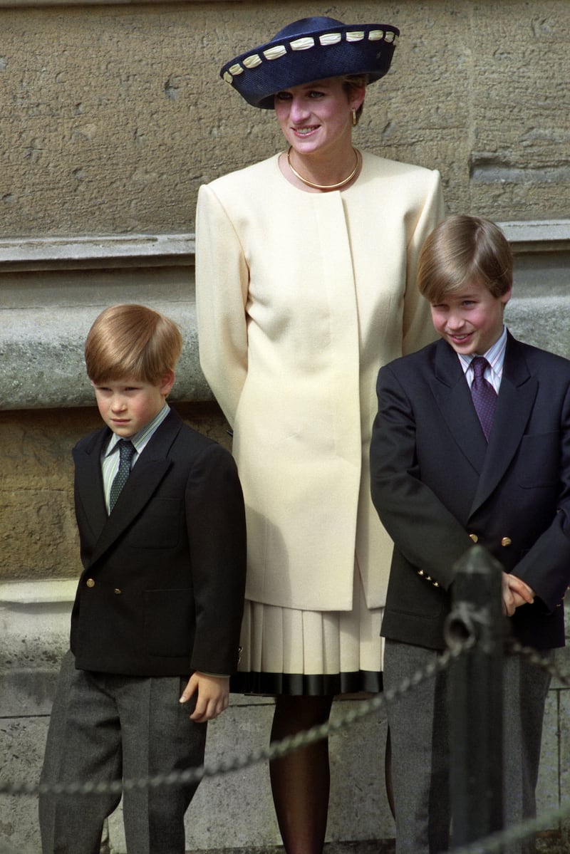 Princess Diana with her sons outside St George's Chapel, Windsor Castle, in 1992. PA