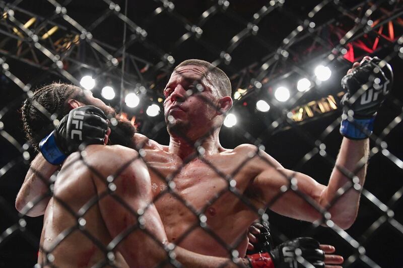 Nate Diaz and Jorge Masvidal clinch during UFC 244 at Madison Square Garden. AFP