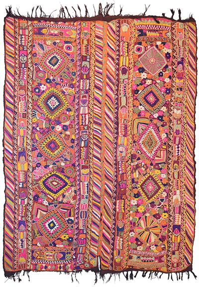 A semi-antique Shef Al Samwa embroidered kilim rug. Courtesy Estuary Auctions