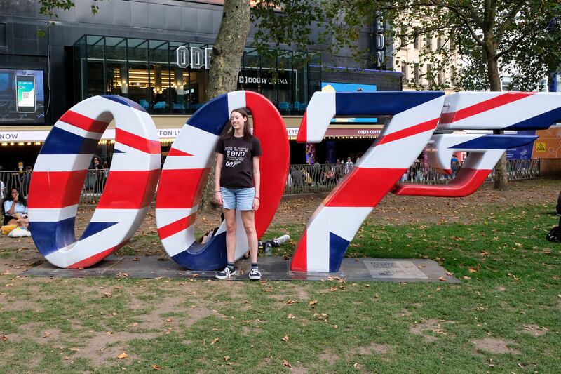 A sculpture of the famous 007 logo, with Union Flag colours, was unveiled in London's Leicester Square. Photo: Getty