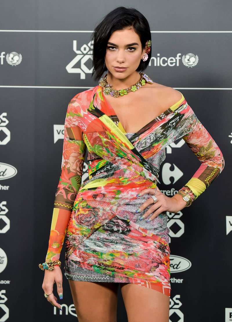 Dua Lipa, in Versace, attends the LOS40 Music Awards at WiZink Centre on November 2, 2018 in Madrid, Spain. Getty