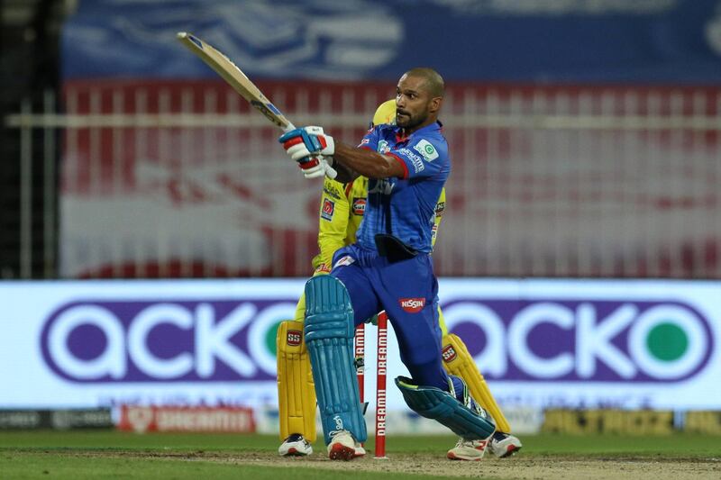 Shikhar Dhawan of Delhi Capitals bats during match 34 of season 13 of the Dream 11 Indian Premier League (IPL) between the Delhi Capitals and the Chennai Super Kings held at the Sharjah Cricket Stadium, Sharjah in the United Arab Emirates on the 17th October 2020.  Photo by: Deepak Malik  / Sportzpics for BCCI