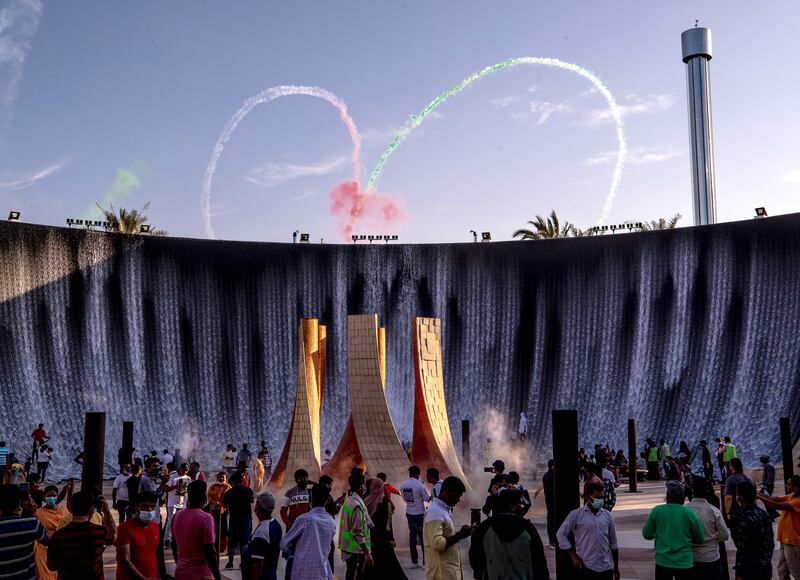An air display by the Al Fursan team wows the crowds at Expo 2020 Dubai. Victor Besa / The National