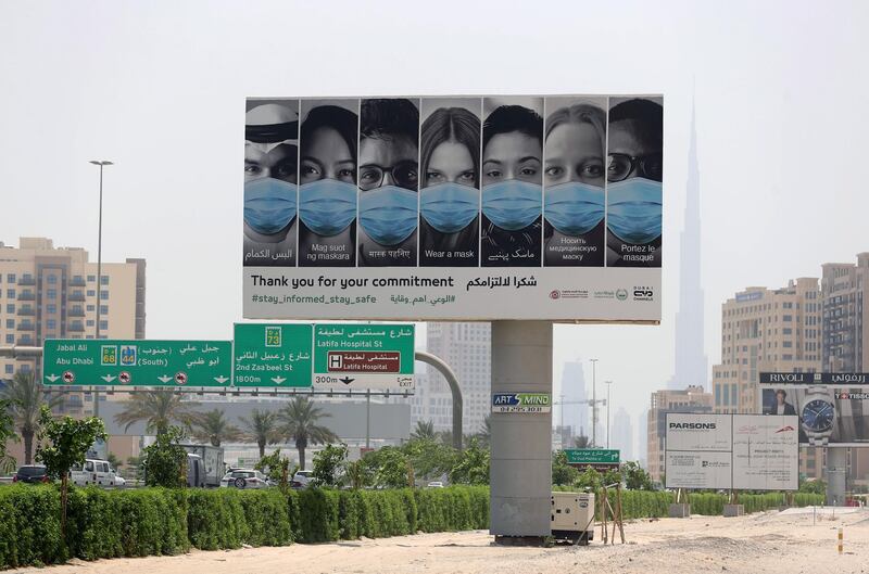 Dubai, United Arab Emirates - Reporter: N/A. News. A big sign on Al Khalil road advises people to stay informed due to Covid-19/Coronavisus. Wednesday, June 24th, 2020. Dubai. Chris Whiteoak / The National
