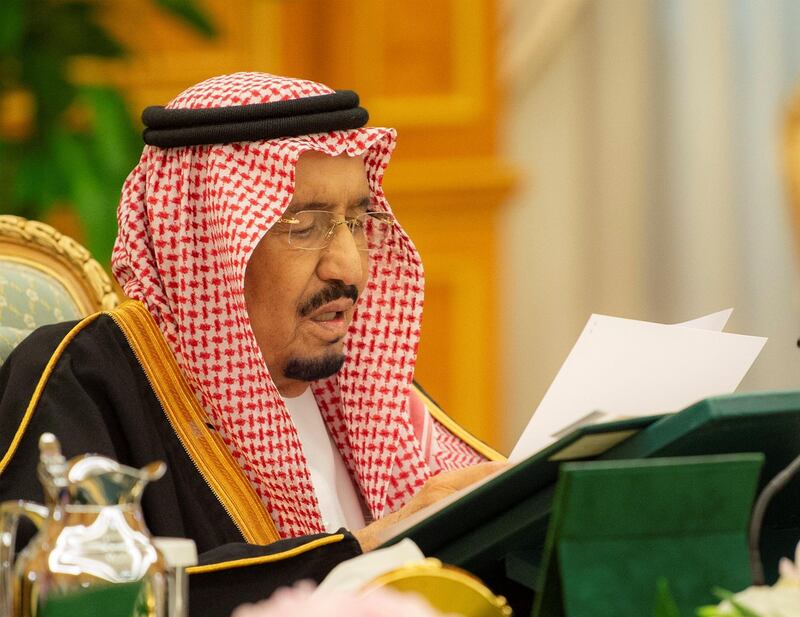 Saudi Arabia's King Salman bin Abdulaziz Al Saud attends the 2019 budget meeting in Riyadh, Saudi Arabia December 18, 2018. Bandar Algaloud/Courtesy of Saudi Royal Court/Handout via REUTERS ATTENTION EDITORS - THIS PICTURE WAS PROVIDED BY A THIRD PARTY.