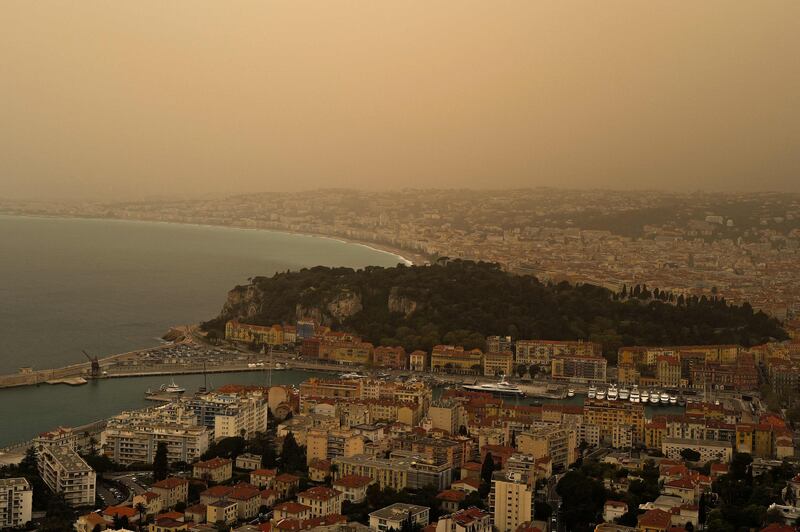 Sand blown in from the Sahara giving the sky a yellowish appearance above the French riviera city of Nice, southern France. AFP