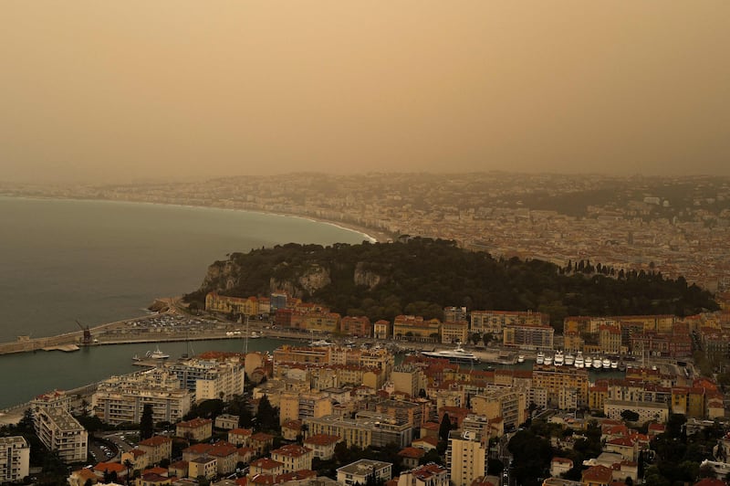 Sand blown in from the Sahara giving the sky a yellowish appearance above the French riviera city of Nice, southern France. AFP