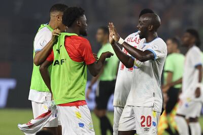Congo's Yoane Wissa celebrates with teammates after the match against Tanzania. AFP