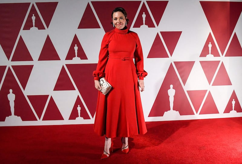 Olivia Colman, in Dior, arrives at a screening of the Oscars on April 26, 2021 in London, England. AFP