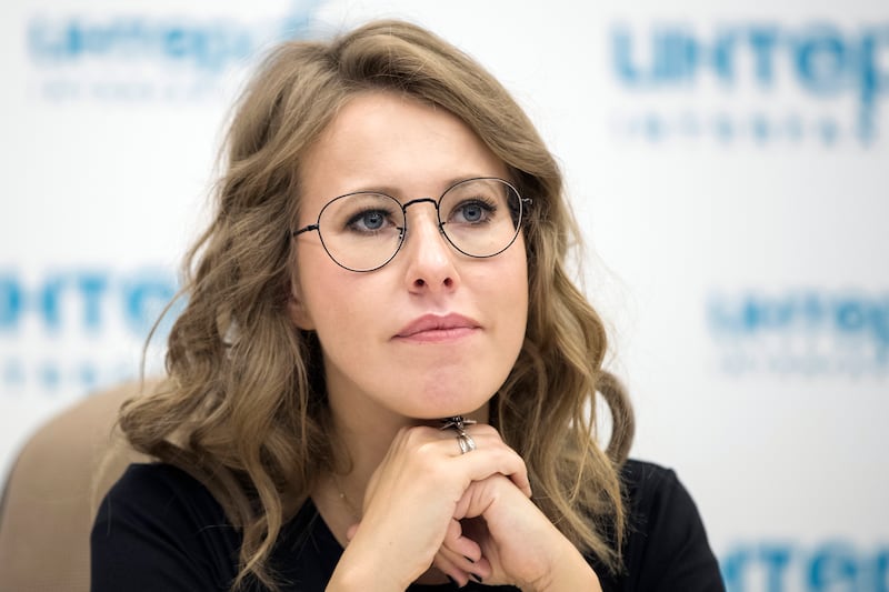Former presidential candidate and TV star Ksenia Sobchak attends a news conference in Moscow in 2018. AP