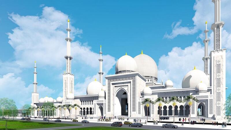 The UAE is to develop a mosque complex in Malaysia inspired by the design and values of the Sheikh Zayed Mosque. Courtesy Government of Abu Dhabi