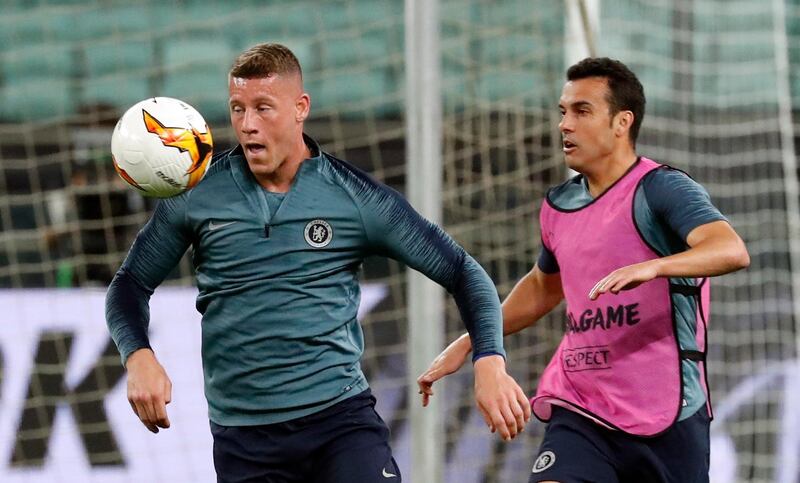 Ross Barkley and Pedro take part in a training session ahead of the Europa League final. EPA